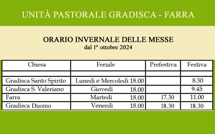 ORARIO delle MESSE dal 1° OTTOBRE 2024