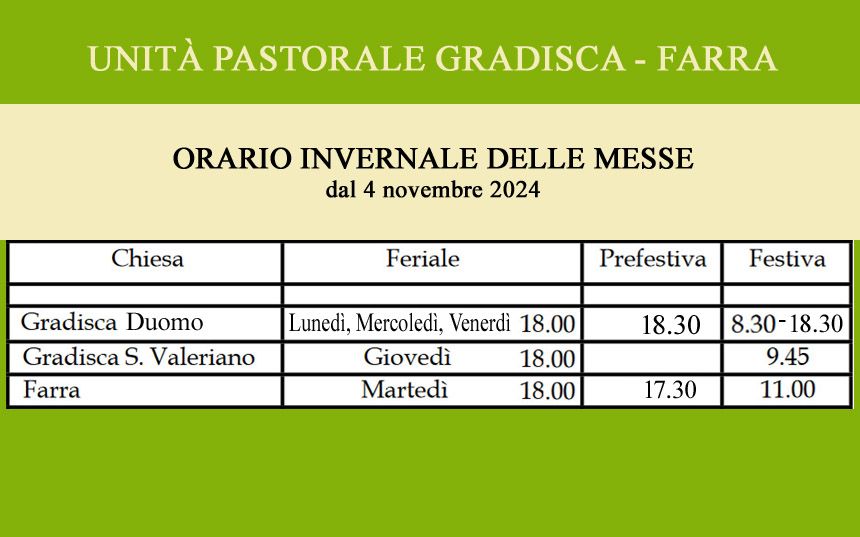 ORARIO MESSE dal 4 Novembre 2024